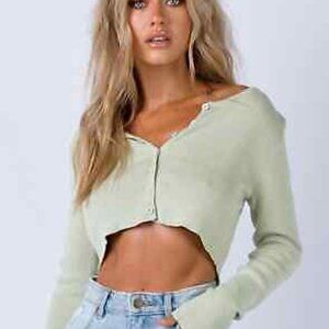 Princess Polly - Sage Green Cropped Sweater